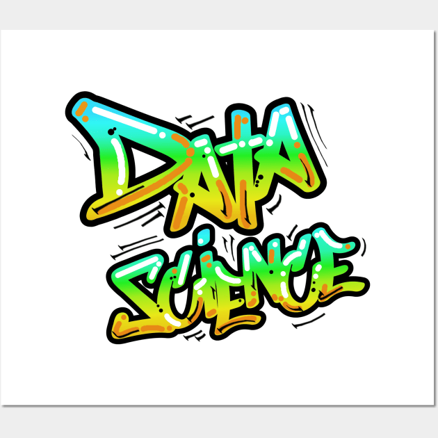 Data Science Graffiti Blue | Hip Hop Urban Street Art Spray Paint Black Wall Art by aRtVerse